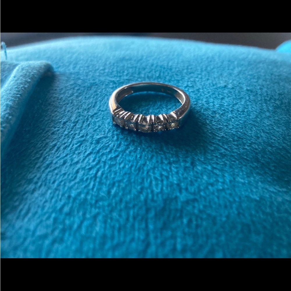 14 K white gold ring with 5 diamonds